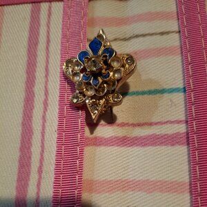 Vintage 50s or earlier Fleur de Lis Blue Enamel and Pearls Broche